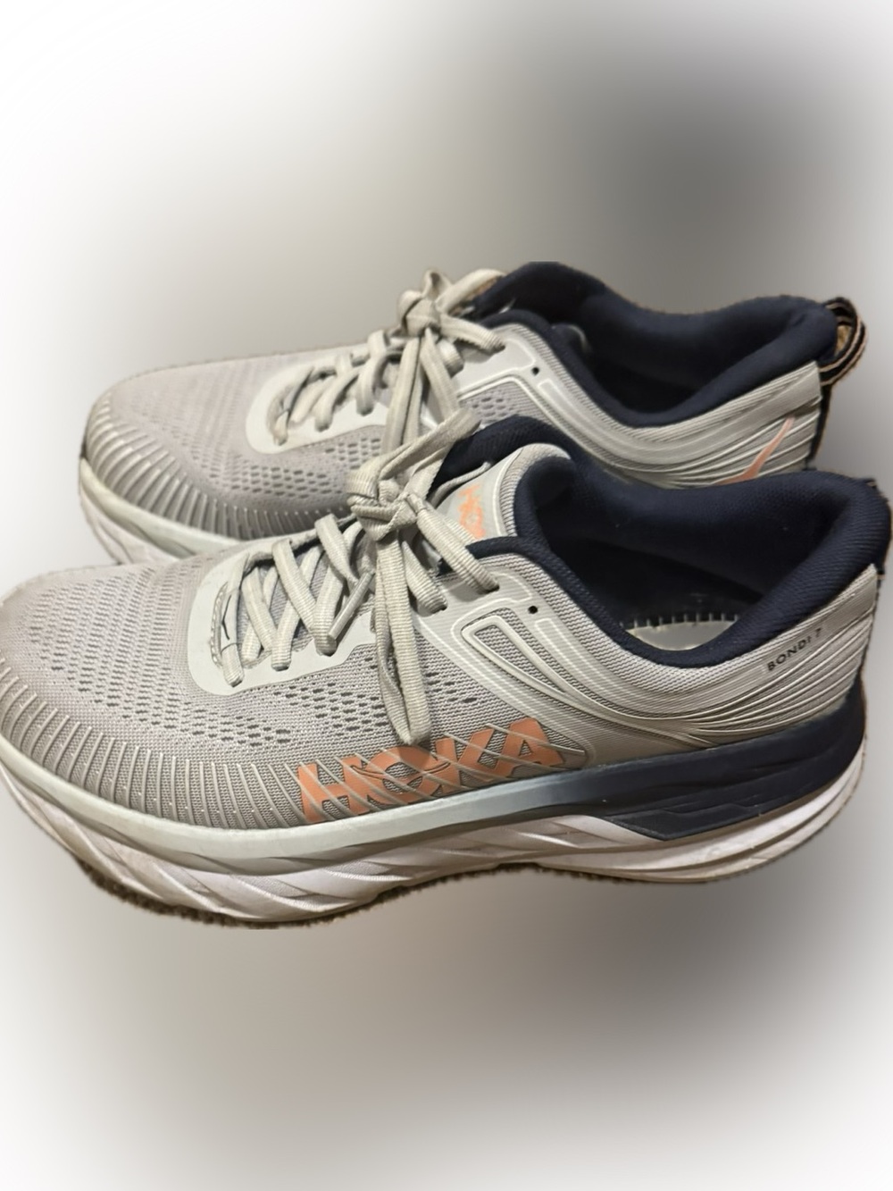 HOKA Women’s Bondi Cushioning Running Shoes - Light Gray with Navy